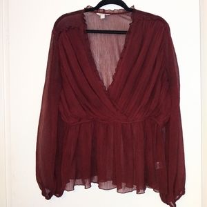 Burgundy Sheer Blouse - Sz XL